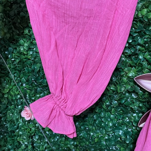 Flirty Pink Ruffled Long Sleeved Bowtie Front Dress - Picture 4 of 5